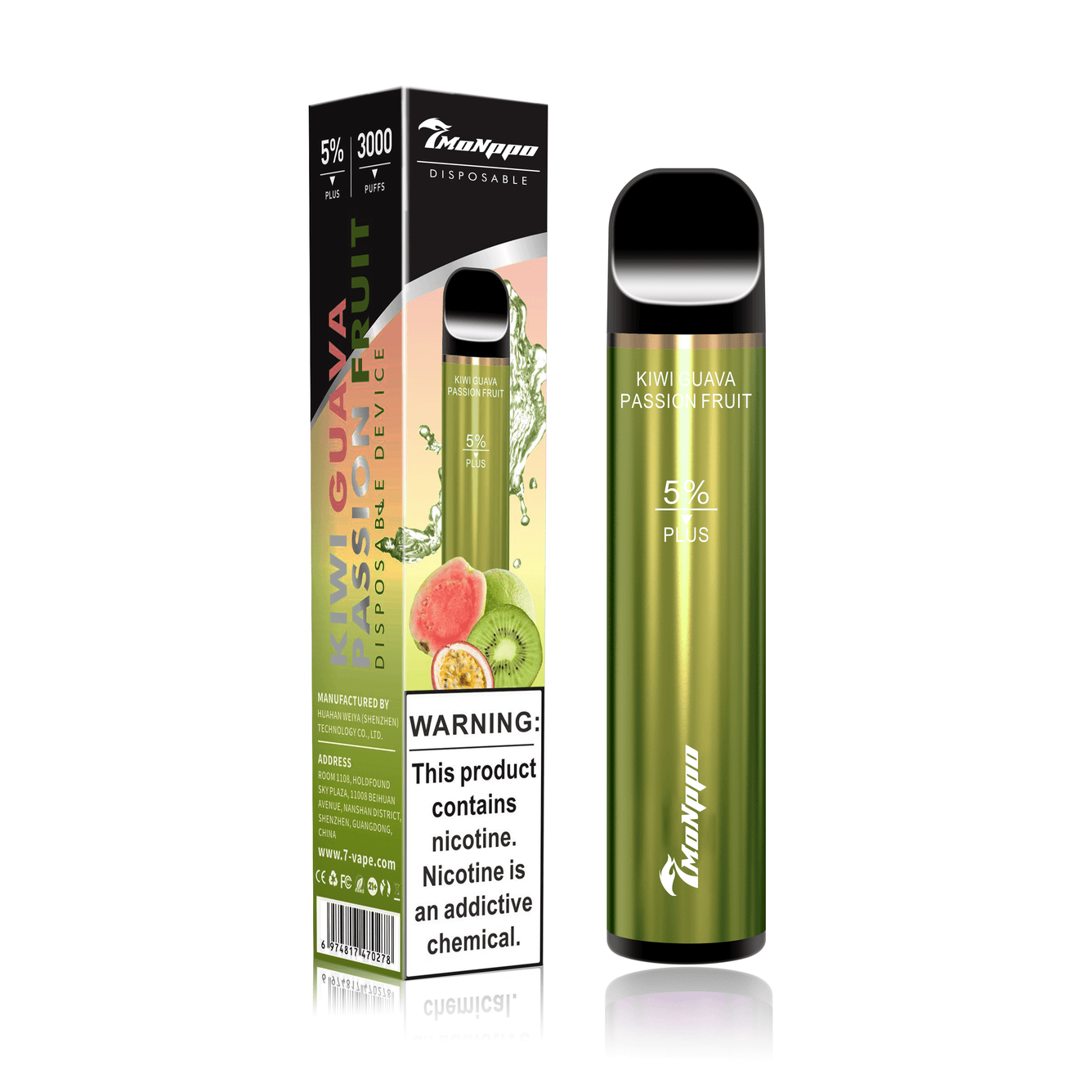 7MONPPO disposable vape, Kiwi Guava Passion Fruit Vape, kiwi vape, guava vape, passion fruit vape, 3000 puffs, 5% nicotine, 7MONPPO  BAR PLUS, 7VAPE, 7VAPE BAR PLUS