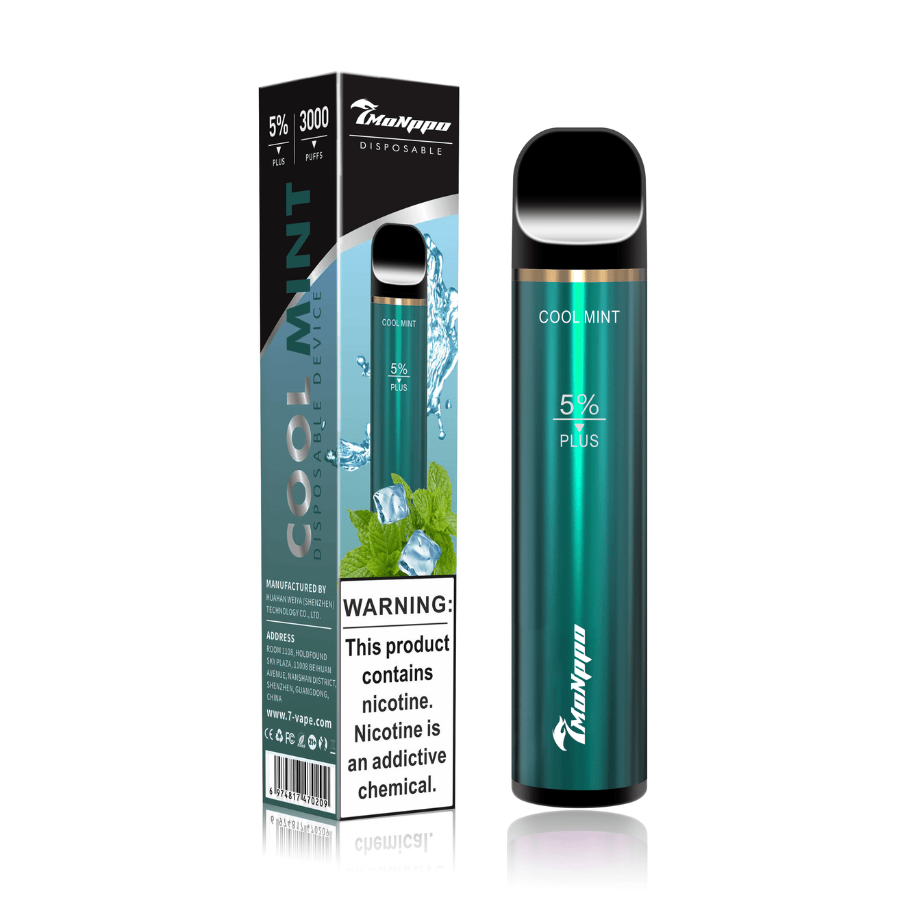 7VAPE disposable vape, cool mint vape, mint vape, 3000 puffs, 5% nicotine, 7-VAPE BAR PLUS, 7MONPPO disposable vape, 7MONPPO BAR PLUS