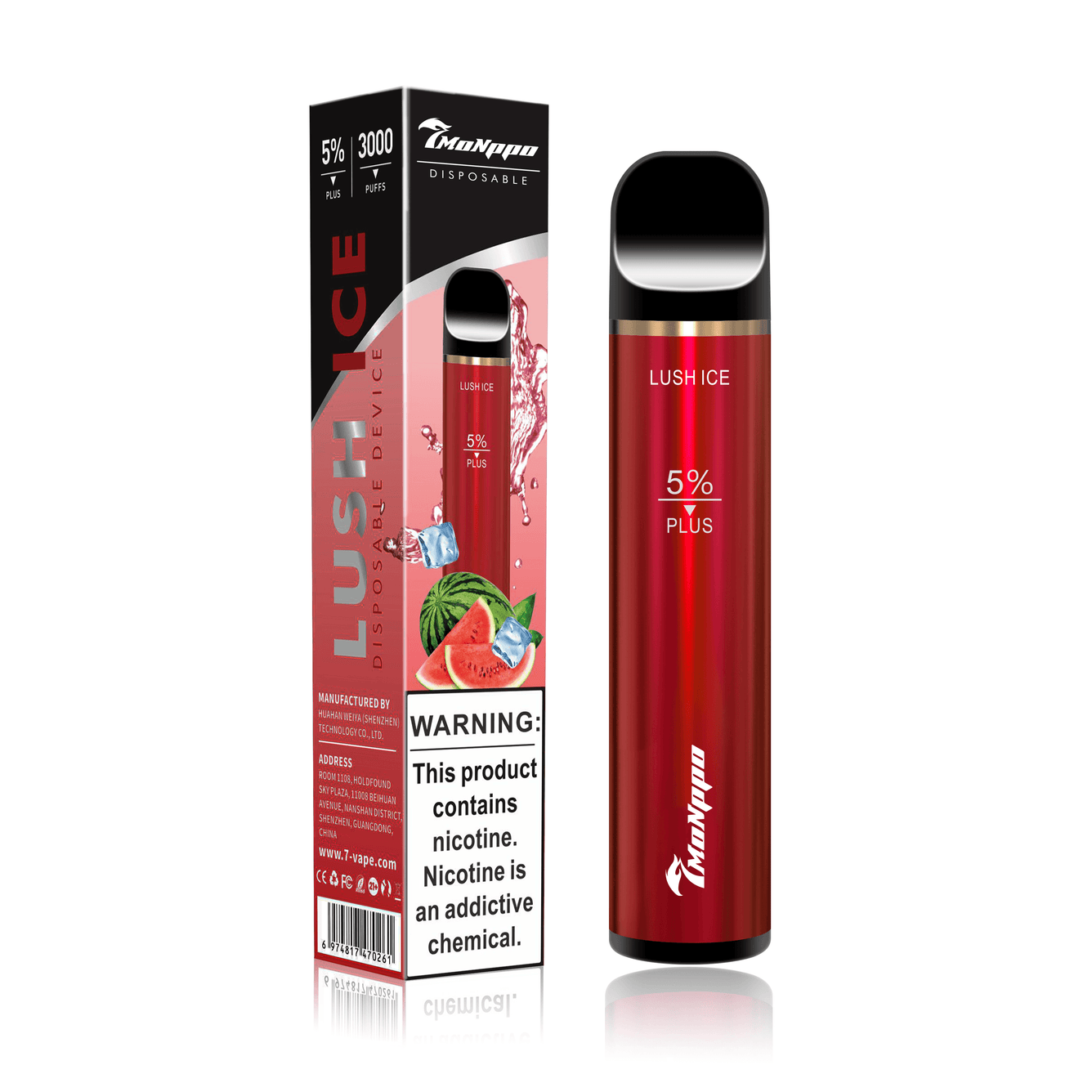 7MONPPO disposable vape, Lush Ice Vape, watermelon vape, watermelon ice vape , 3000 puffs, 5% nicotine, 7MONPPO BAR PLUS